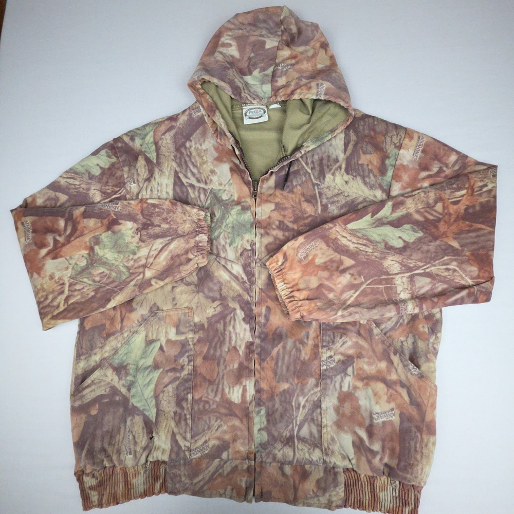 Pella Advantage Timber Camo Hooded Full Zip Jacket Men 2X Brown Tree Bark Nylon